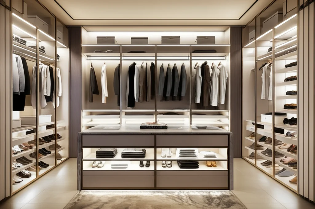 Organized walk-in closet